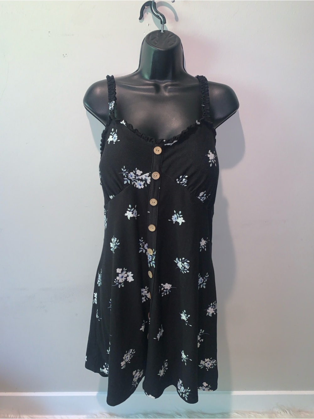 Xhilaration Black Floral Button-Front Dress